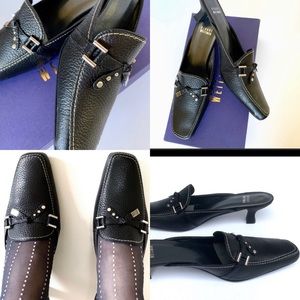 STUART WEITZMAN KITTEN HEEL BLACK LEATHER …